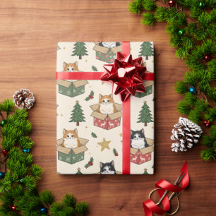 Orange and Black & White Kittens Christmas Pattern Wrapping Paper