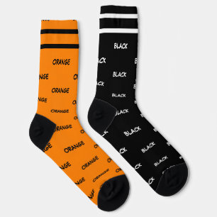 Orange and Black White Stripes Typography Socks