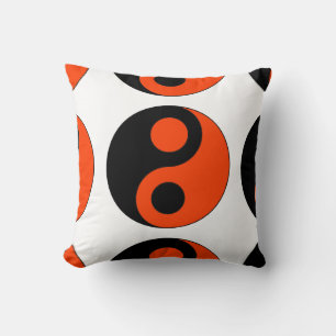 Orange and Black Yin and Yang Throw Pillow