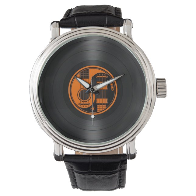 Orange and Black Yin Yang Guitars Vinyl Graphic Watch (Front)