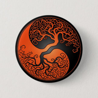 Orange and Black Yin Yang Tree 6 Cm Round Badge