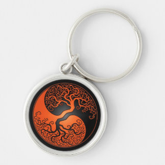 Orange and Black Yin Yang Tree Key Ring