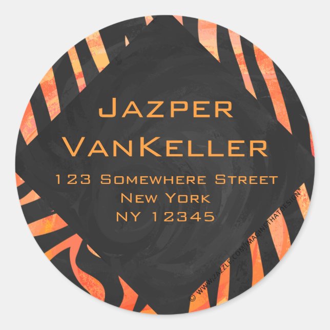 Orange and Black Zebra Monogram Classic Round Sticker (Front)