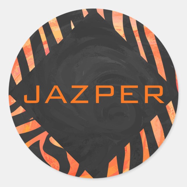 Orange and Black Zebra Monogram Classic Round Sticker (Front)