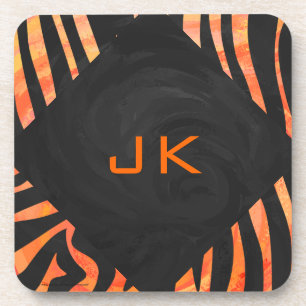 Orange and Black Zebra Monogram Coaster