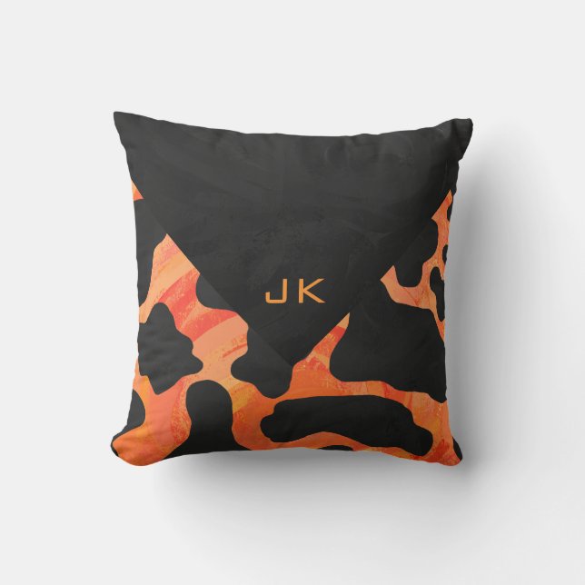 Orange and Black Zebra Monogram Cushion (Front)