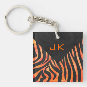 Orange and Black Zebra Monogram Key Ring