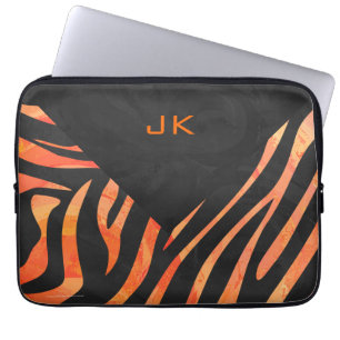 Orange and Black Zebra Monogram Laptop Sleeve