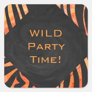 Orange and Black Zebra Monogram Square Sticker