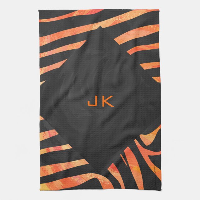 Orange and Black Zebra Monogram Tea Towel (Vertical)