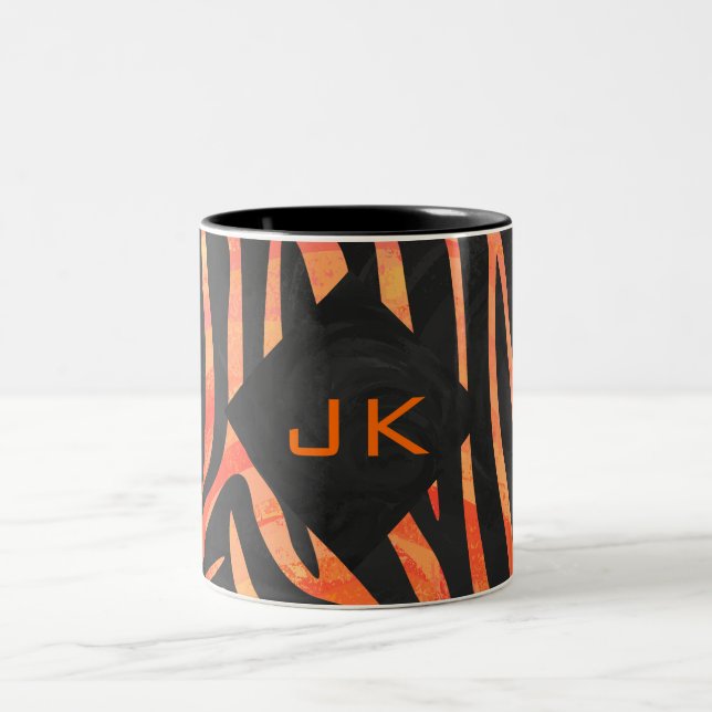 Orange and Black Zebra Monogram Two-Tone Coffee Mug (Center)
