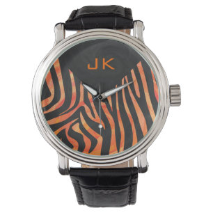 Orange and Black Zebra Monogram Watch