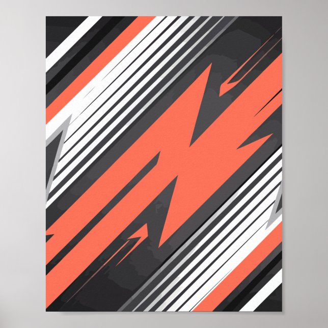 Orange and Black Zigzag Geometric Design Poster (Front)