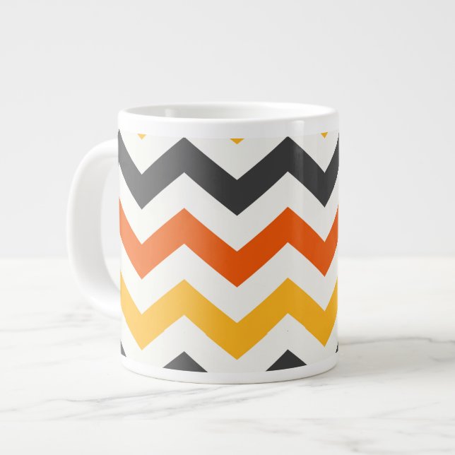 Orange and Black Zigzag Large Coffee Mug (Front Left)