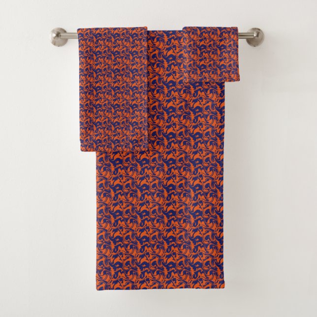 Orange and blue abstract bath towel set (Insitu)