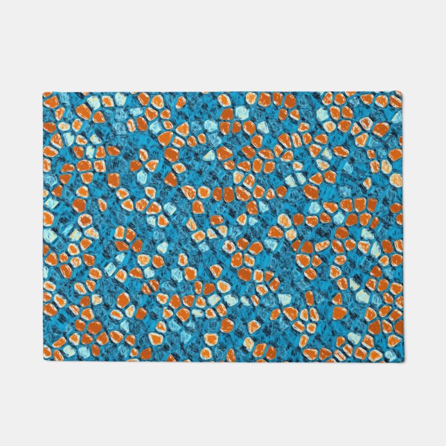 Orange and Blue Abstract Pattern Doormat (Front)