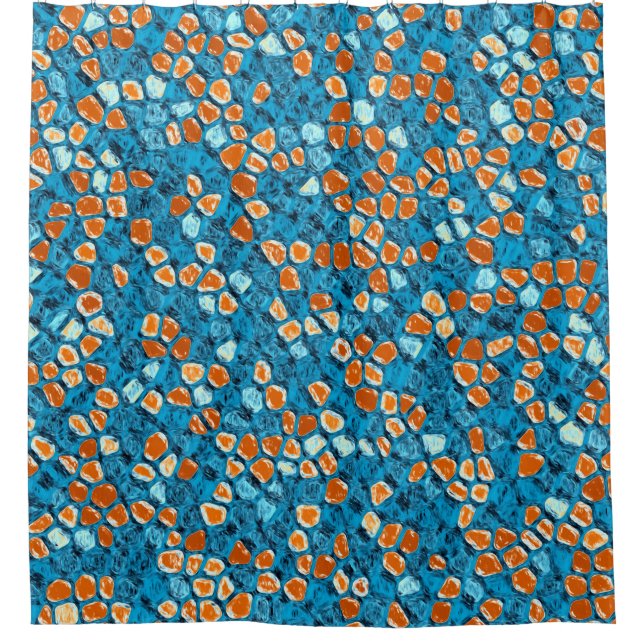 Orange and Blue Abstract Pattern Shower Curtain (Front)