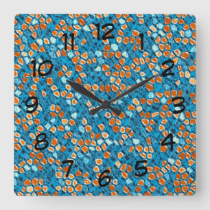 Orange and Blue Abstract Pattern Square Wall Clock