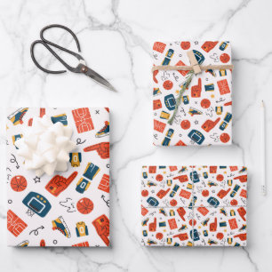 Orange and Blue Basketball Wrapping Paper Sheet