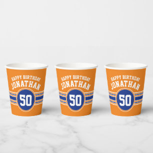 Orange and Blue Birthday Sports Theme Paper Cups