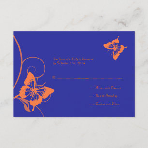 Orange and Blue Butterfly Wedding RSVP card