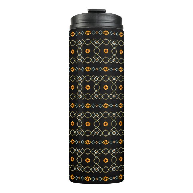 Orange and blue chains and knot stripes pattern thermal tumbler (Front)