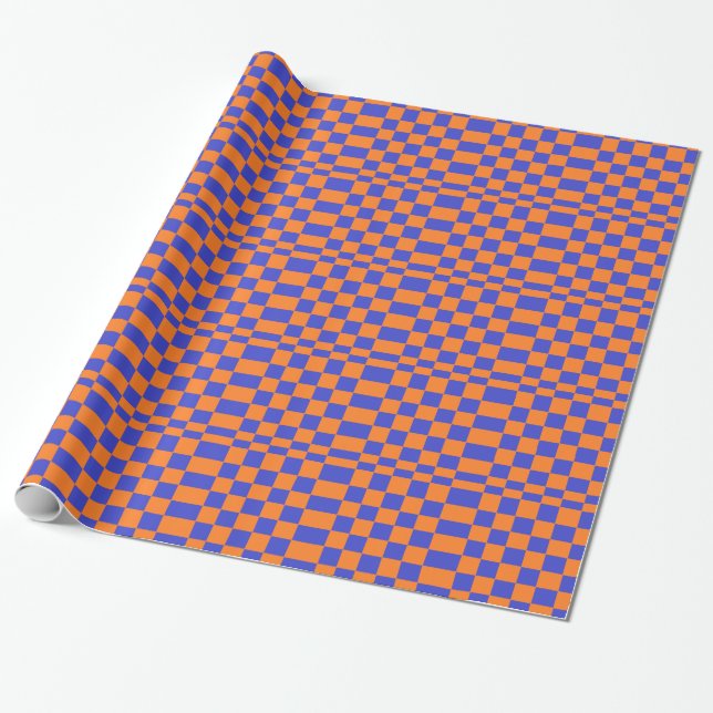 Orange and Blue Checkers Wrapping Paper (Unrolled)