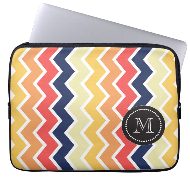 Orange And Blue Chevron Geometric Designs Colour Laptop Sleeve (Front)