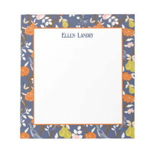 Orange and Blue Chinoiserie Birds Notepad