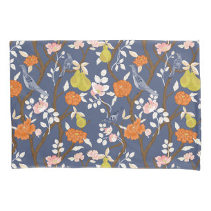 Orange and Blue Chinoiserie Birds Pillowcase