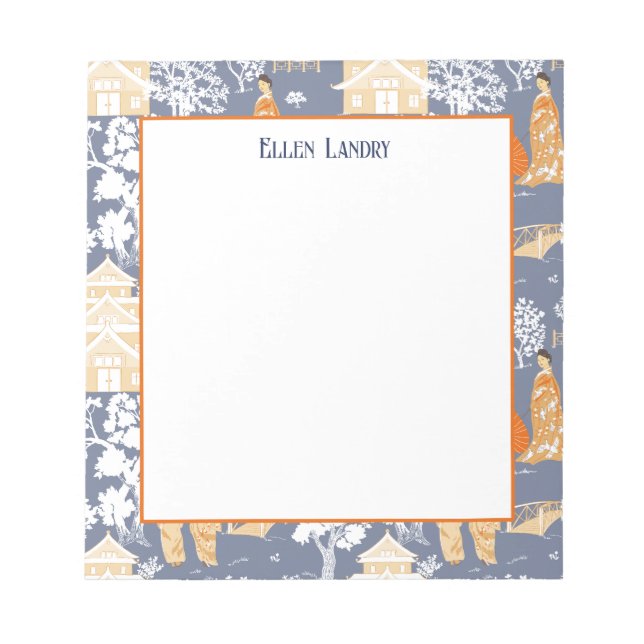 Orange and Blue Chinoiserie Pagodas Notepad (Front)