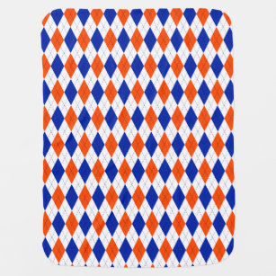 Orange and Blue Classic Diamond Argyle Pattern Baby Blanket