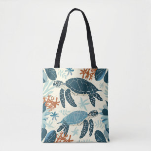 Orange and Blue Coral Reef Art Tote Bag