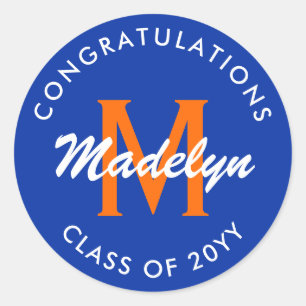 Orange and Blue Custom Graduation Classic Round St Sticker