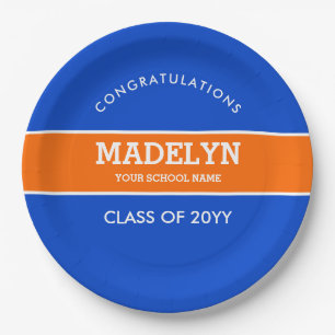Orange and Blue Custom Graduation Paper Plate