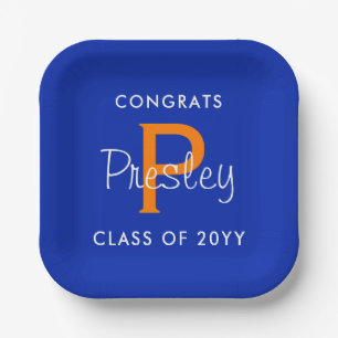 Orange and Blue Custom Graduation Paper Plates