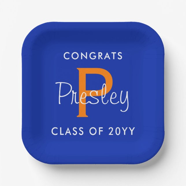 Orange and Blue Custom Graduation Paper Plates (Front)