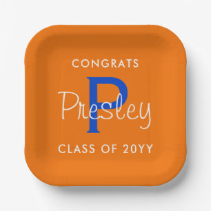 Orange and Blue Custom Graduation Paper Plates