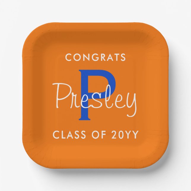 Orange and Blue Custom Graduation Paper Plates (Front)
