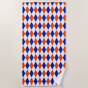 Orange and Blue Diamond Argyle  Beach Towel