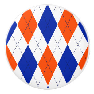 Orange and Blue Diamond Argyle Ceramic Knob