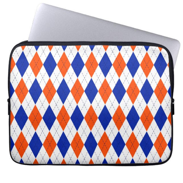 Orange and Blue Diamond Argyle Laptop Sleeve (Front)
