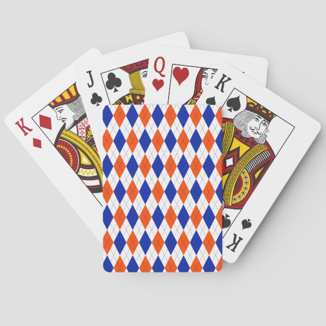 Orange and Blue Diamond Argyle  Playing Cards (Back)