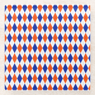 Orange and Blue Diamond Arylge Glass Coaster