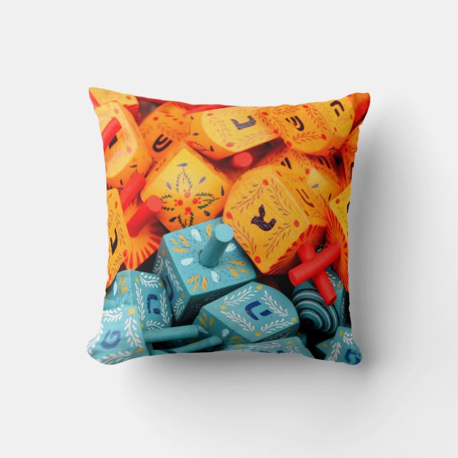Orange and Blue Dreidels Cushion (Front)