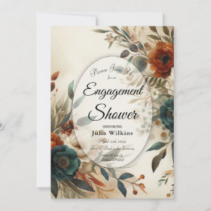Orange and Blue Fall Flowers Engagement Shower Invitation