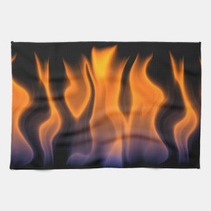 Orange and Blue Flames on a Black Background Tea Towel