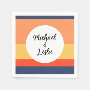 Orange and blue flat colour layer wedding napkins