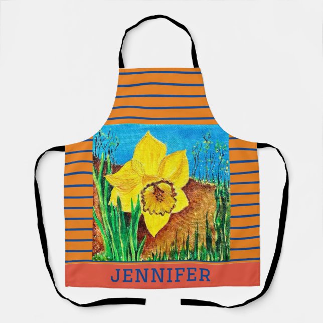 Orange and Blue Floral All-Over Print Apron (Front)