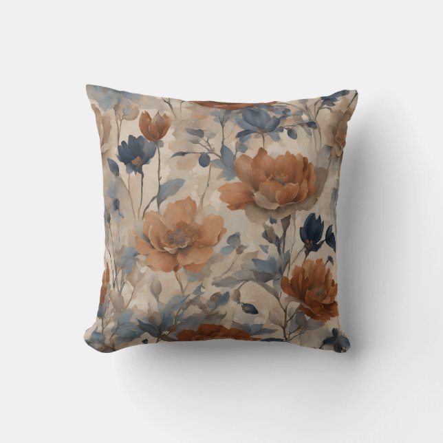 Orange and Blue Floral Cushion (Front)